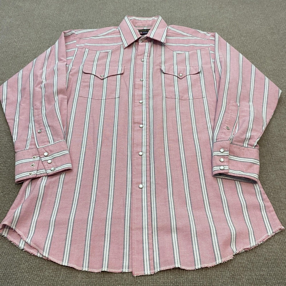 Vintage Panhandle Slim Shirt Mens Large Striped Western Pearl Snap USA Made 90s